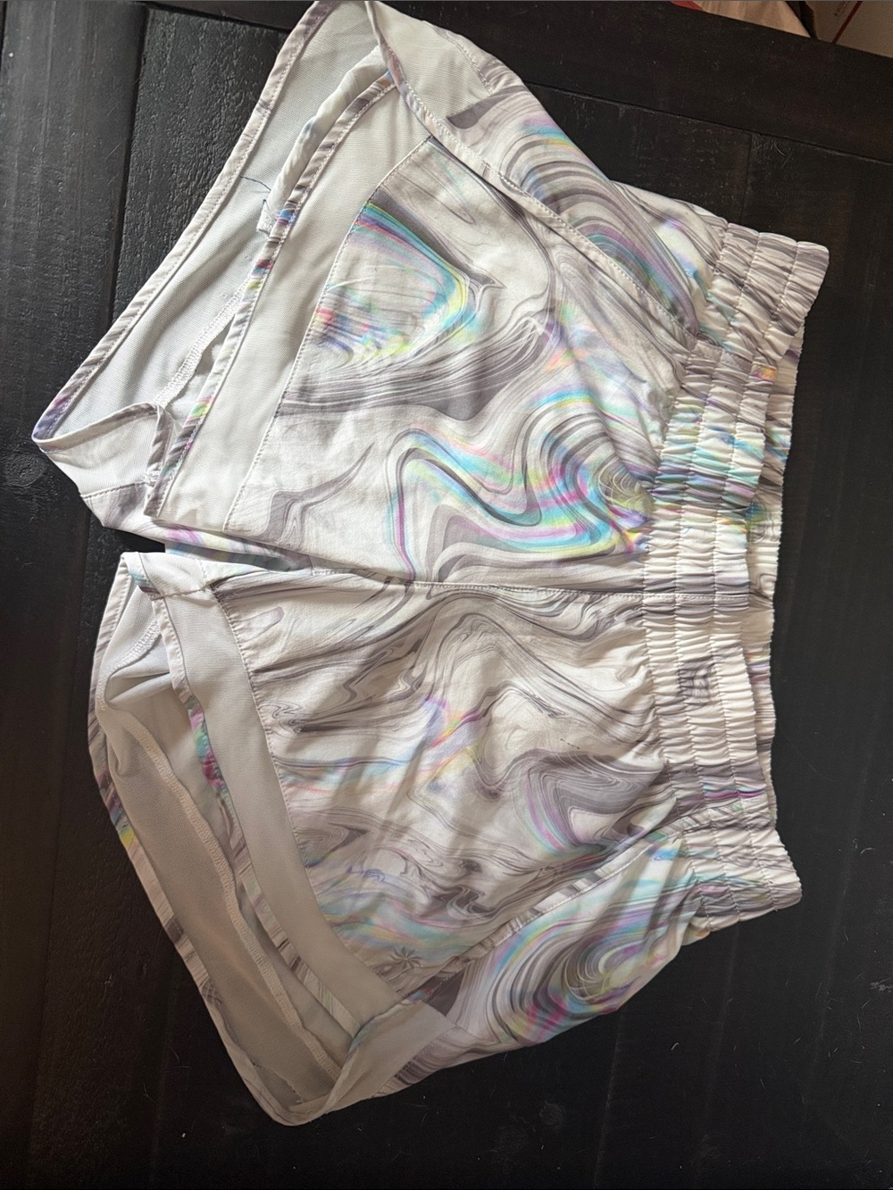 Athleta Marble Swirl Athletic Shorts in Iridescent Gray and Pastel Hues - Picture 1 of 4